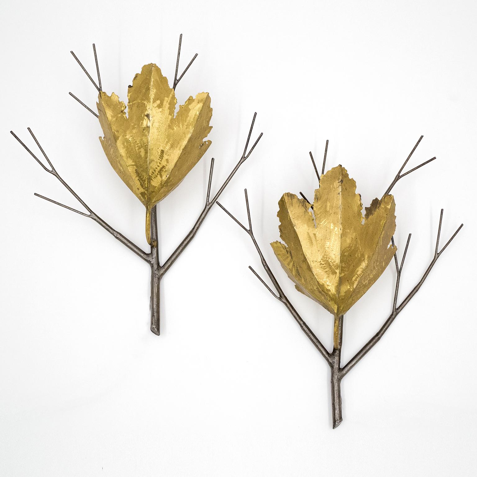 French Brutalist Brass And Steel Wall Lights, 1970s