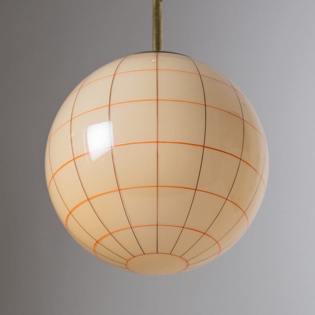 1930s Art Deco Pendant, Hand Painted Glass and Brass