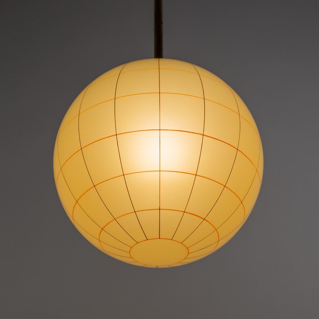 1930s Art Deco Pendant, Hand Painted Glass and Brass