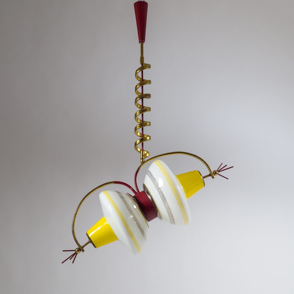 Unique Italian Brass and Glass Sputnik Chandelier, 1950s