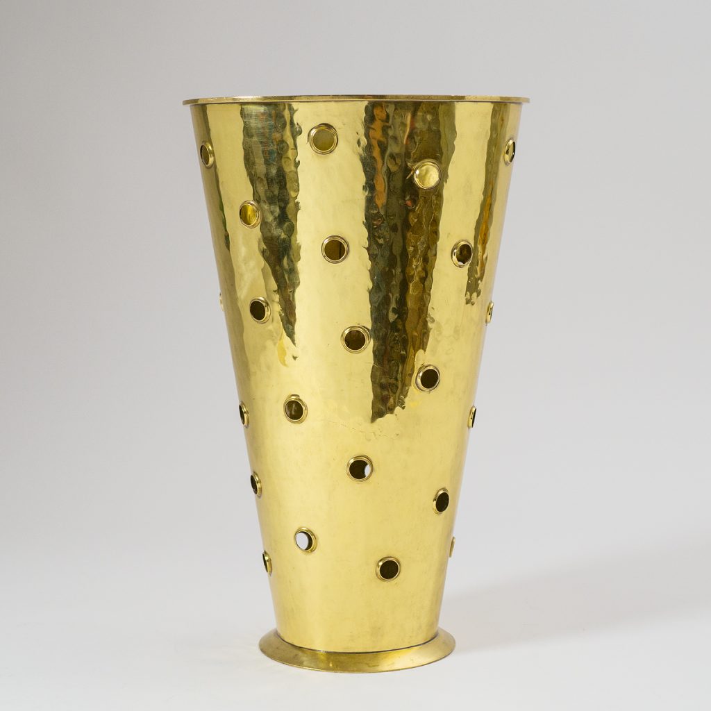 Rare Art Deco Hammered Brass Umbrella Stand, 1930s