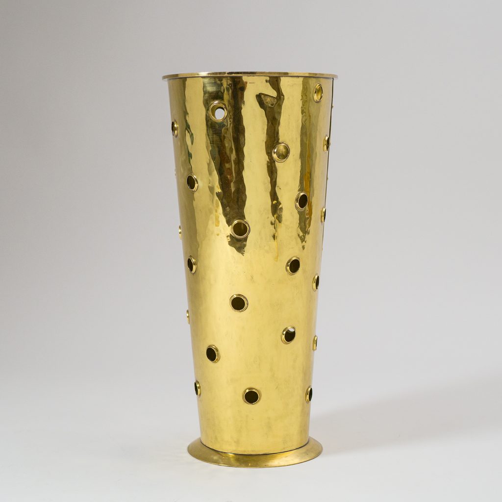 Rare Art Deco Hammered Brass Umbrella Stand, 1930s