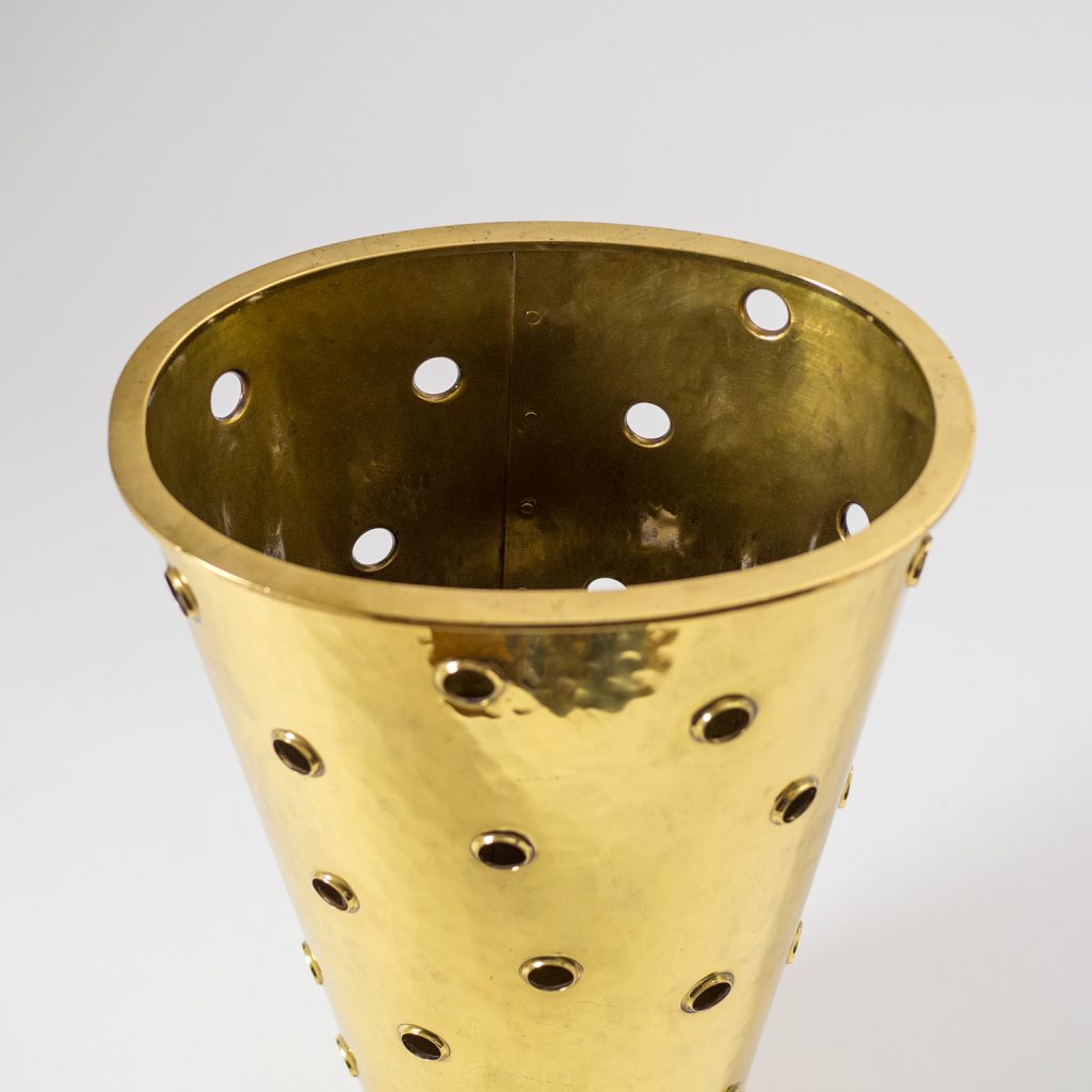 Rare Art Deco Hammered Brass Umbrella Stand, 1930s