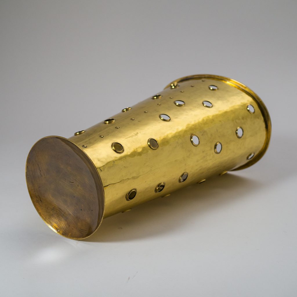 Rare Art Deco Hammered Brass Umbrella Stand, 1930s
