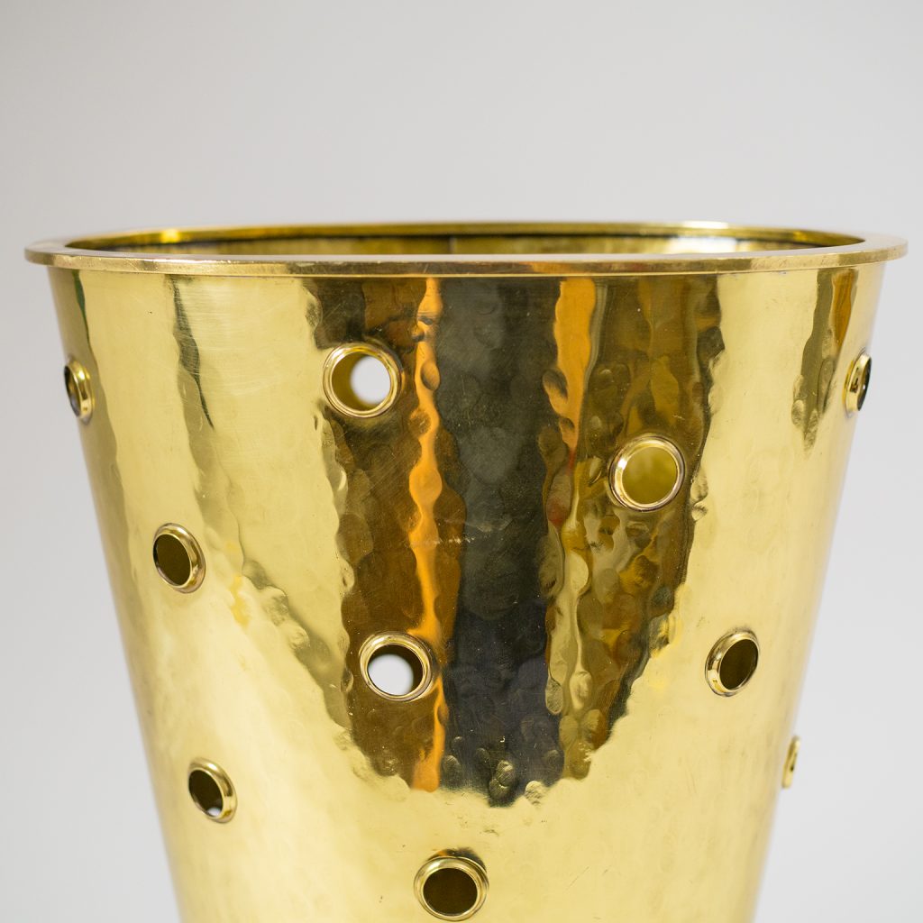 Rare Art Deco Hammered Brass Umbrella Stand, 1930s