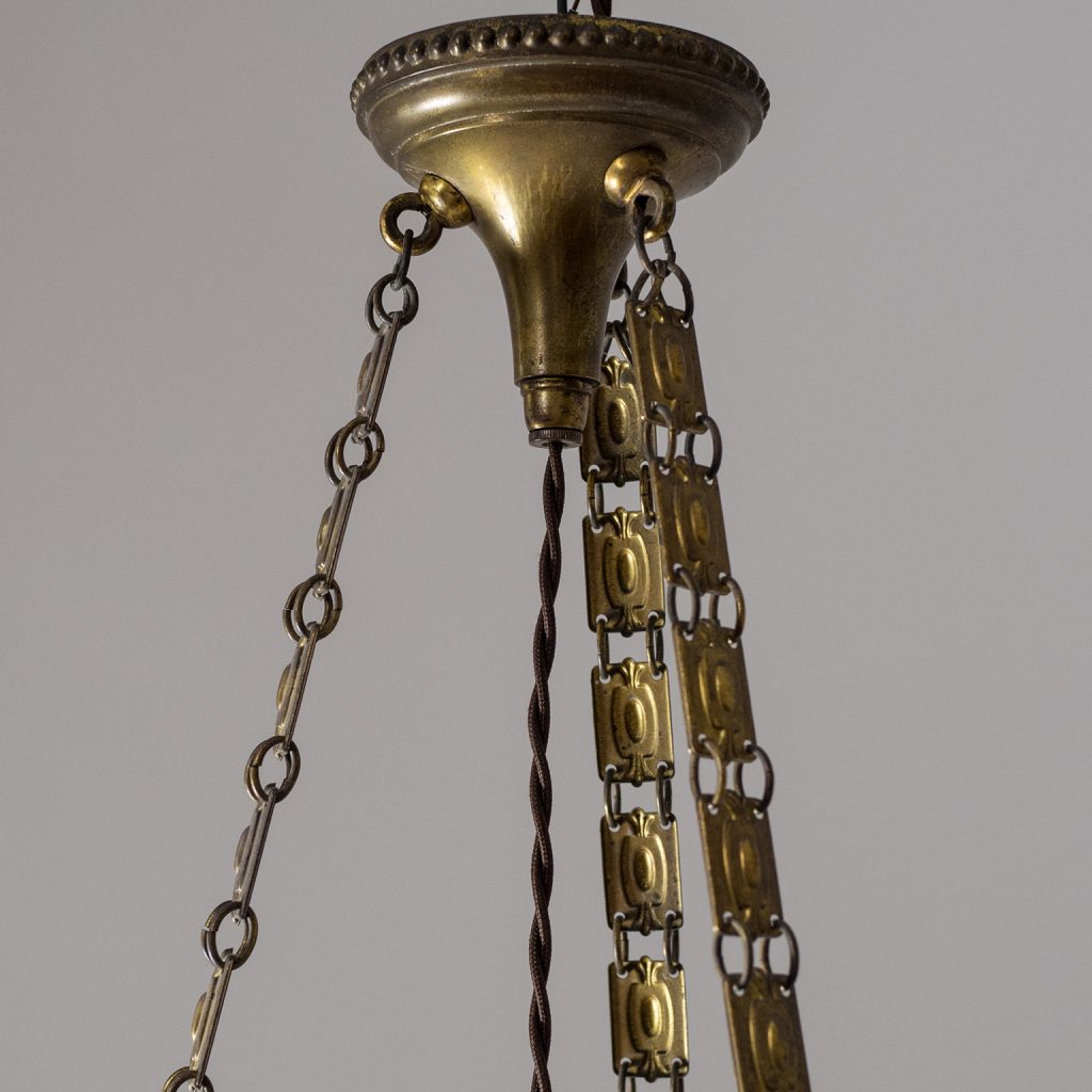 Early Art Deco Pendant, circa 1910, Brass and Glass