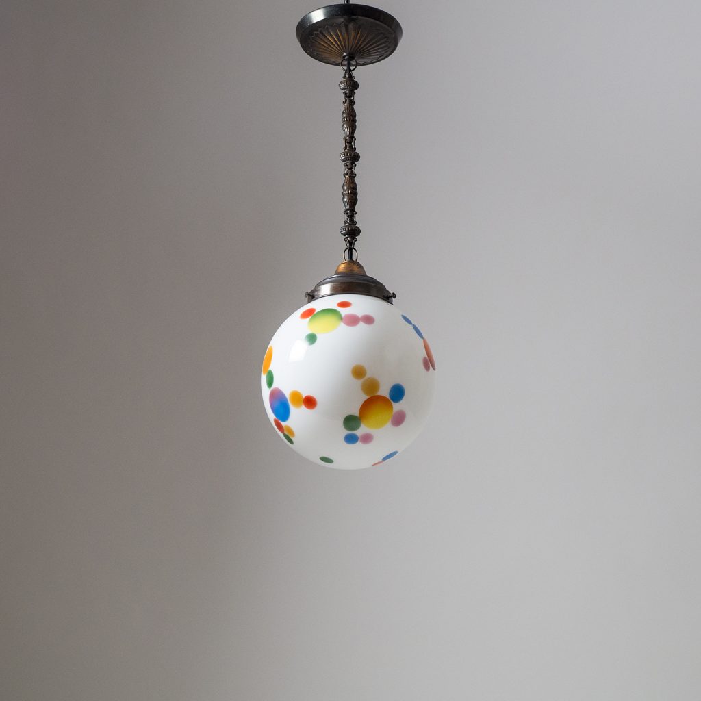 Rare Art Deco Pendant, circa 1920, Copper and Enameled Glass