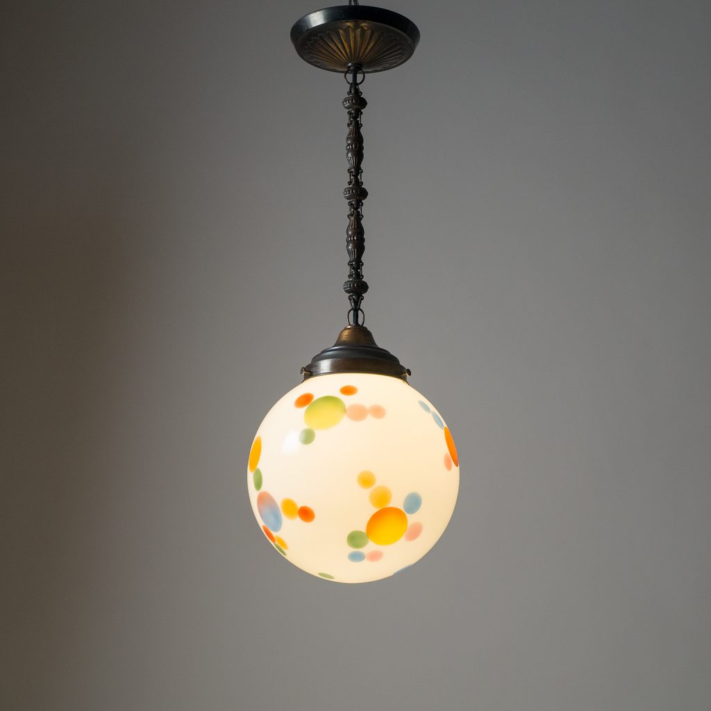 Rare Art Deco Pendant, circa 1920, Copper and Enameled Glass