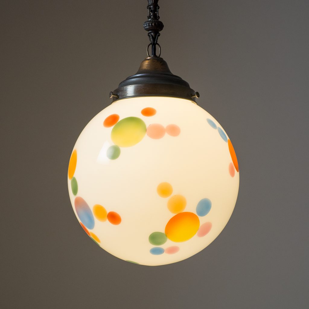 Rare Art Deco Pendant, circa 1920, Copper and Enameled Glass