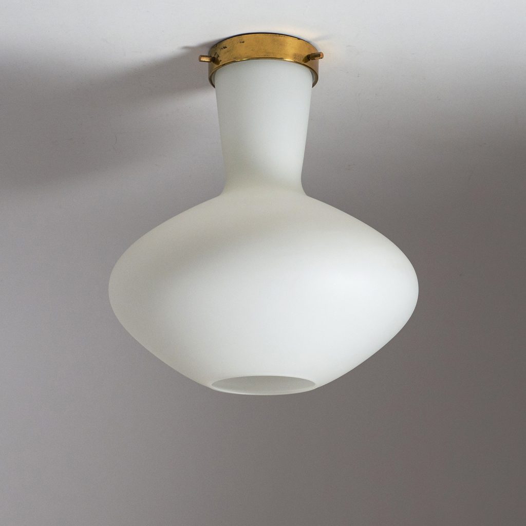 Stilnovo Flush Mount, 1950s, Satin Glass and Brass