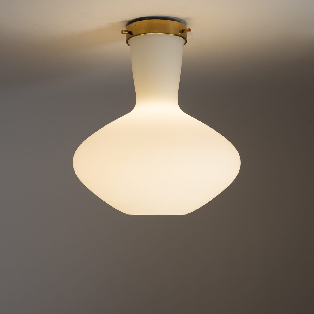 Stilnovo Flush Mount, 1950s, Satin Glass and Brass