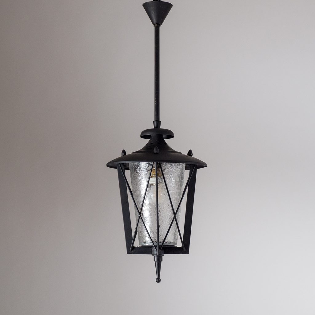 1950s French Lantern with Chiseled Glass