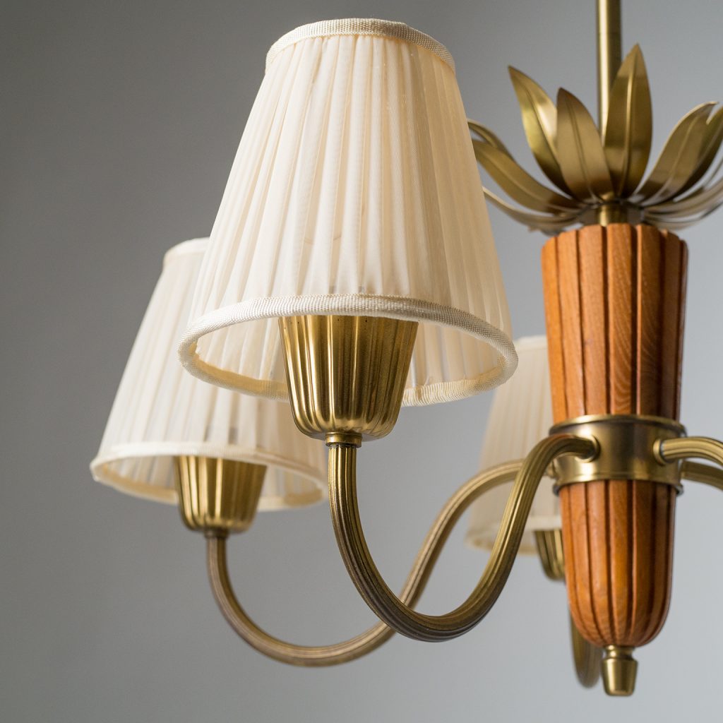 Rare Brass and Teak Chandelier, Hans Bergström (Attr.), 1950s