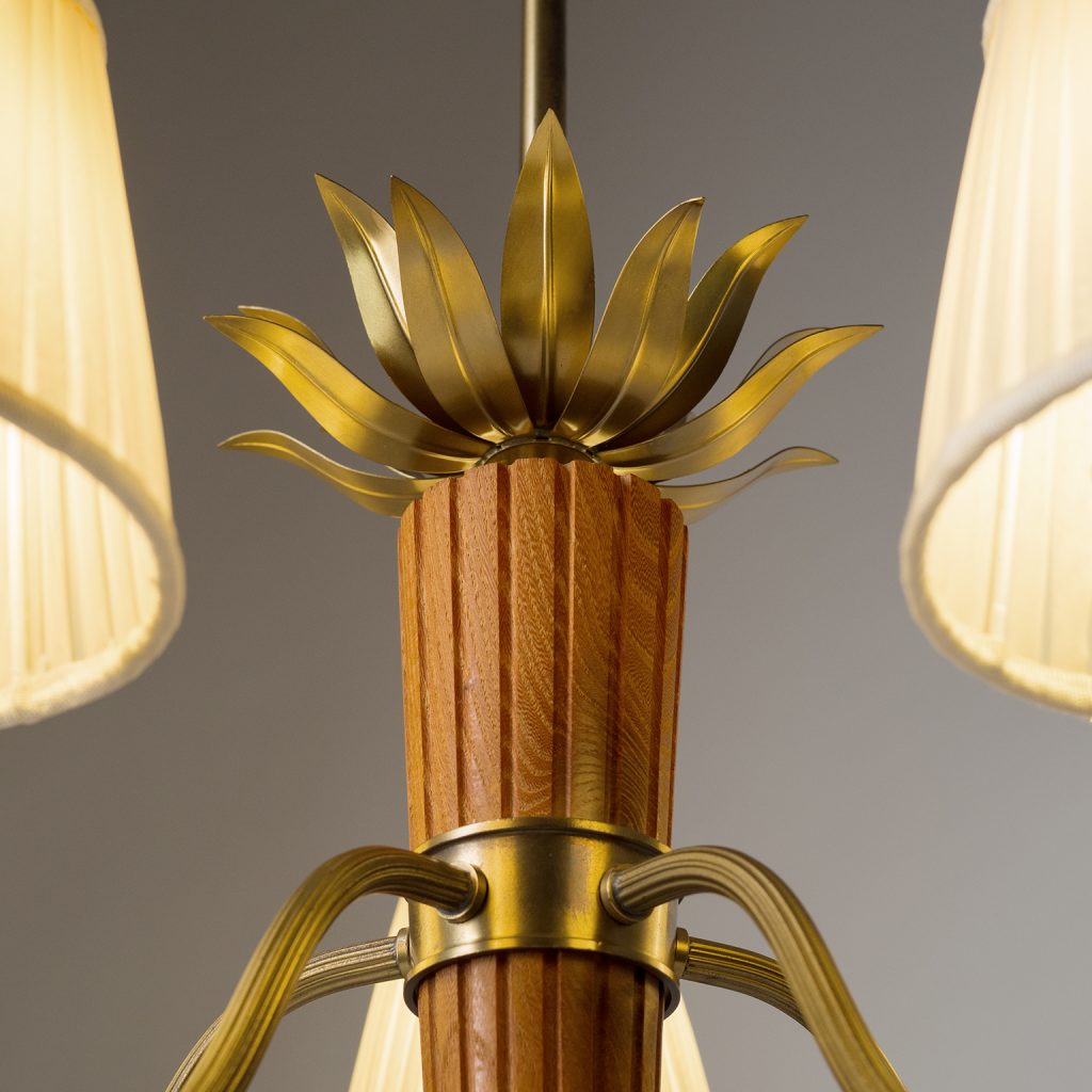 Rare Brass and Teak Chandelier, Hans Bergström (Attr.), 1950s