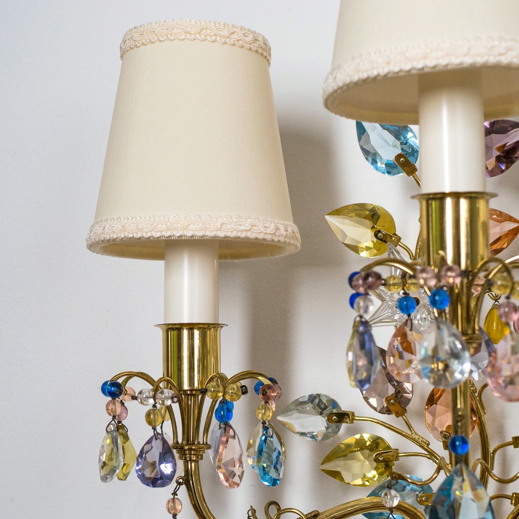 J&L Lobmeyr Wall Lights, 1950s, Colored Crystal and Brass