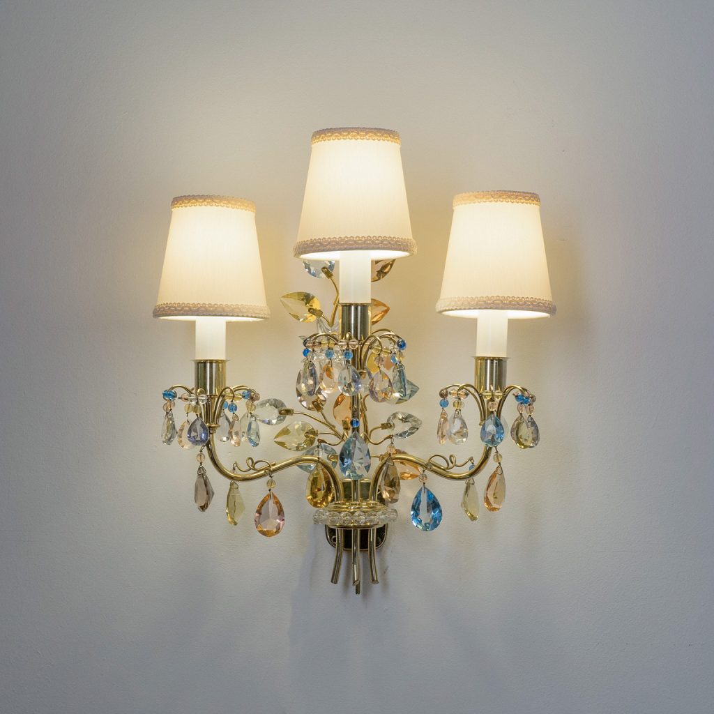 J&L Lobmeyr Wall Lights, 1950s, Colored Crystal and Brass