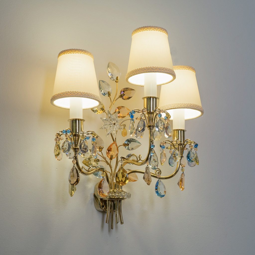 J&L Lobmeyr Wall Lights, 1950s, Colored Crystal and Brass
