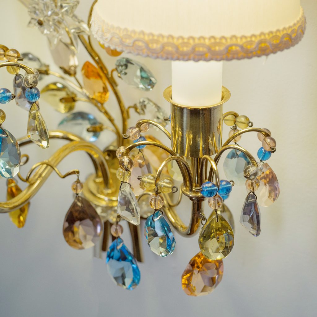 J&L Lobmeyr Wall Lights, 1950s, Colored Crystal and Brass
