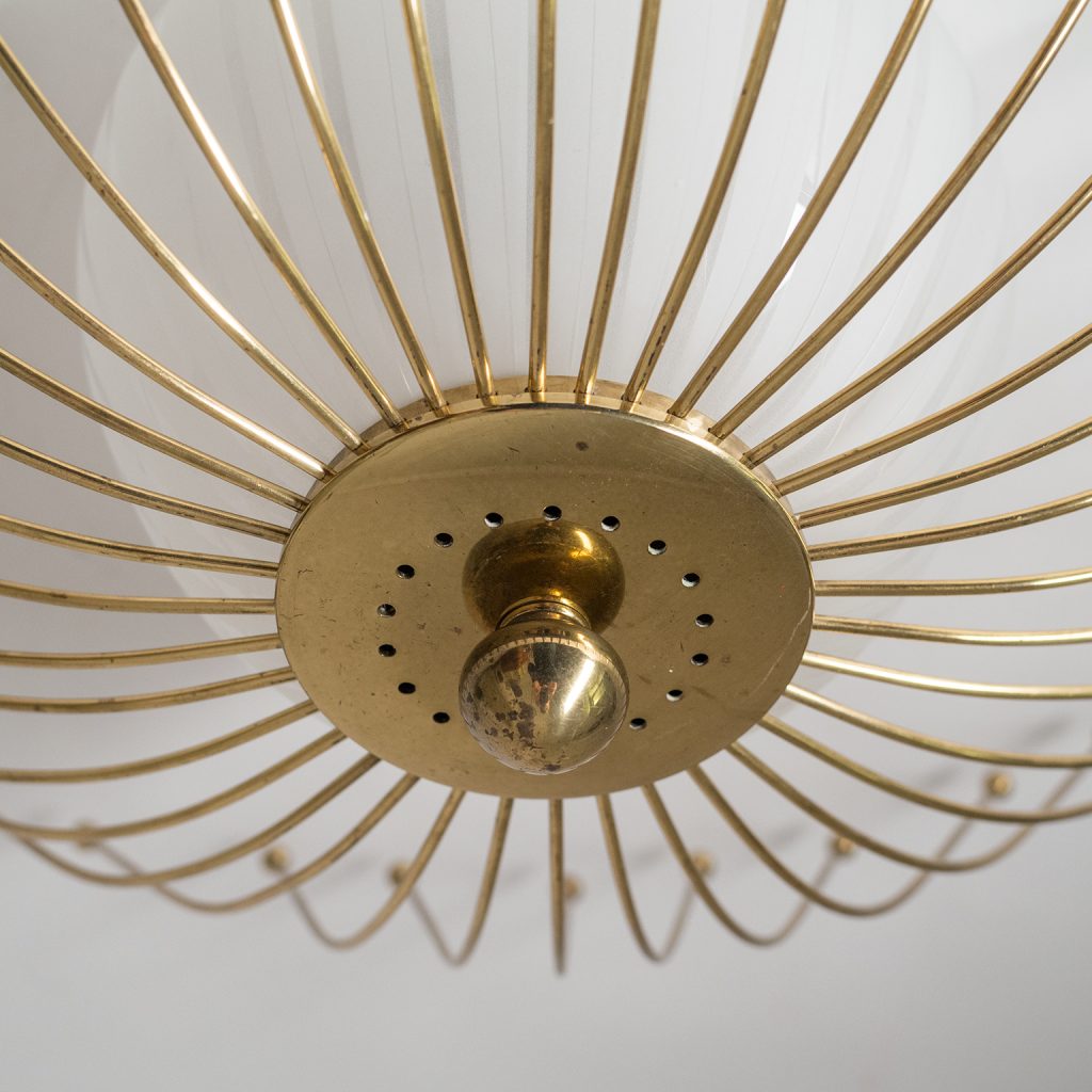Brass Ceiling Light, 1940s, Striped Glass