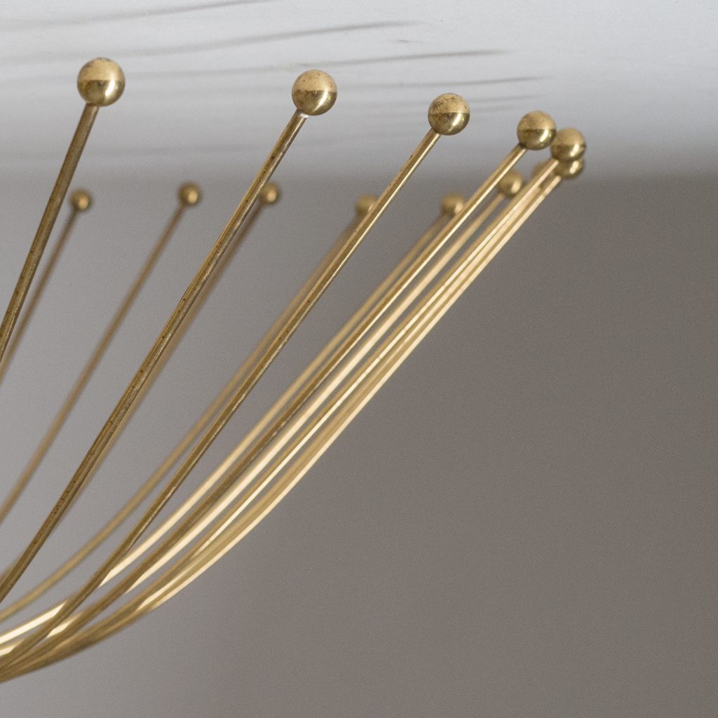 Brass Ceiling Light, 1940s, Striped Glass