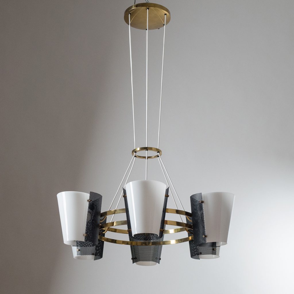 Rare Large Stilnovo Suspension Chandelier, 1950s