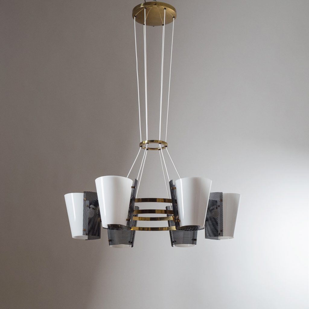 Rare Large Stilnovo Suspension Chandelier, 1950s