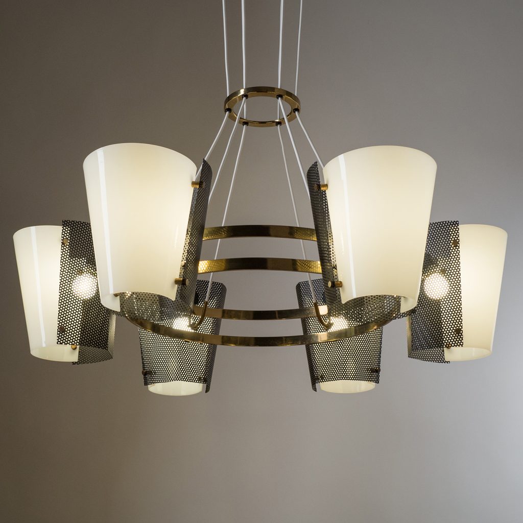 Rare Large Stilnovo Suspension Chandelier, 1950s