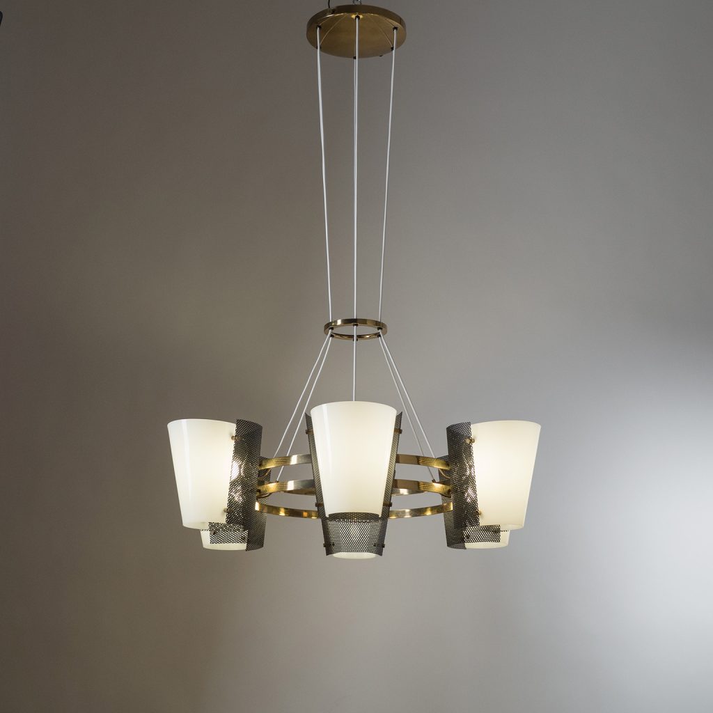 Rare Large Stilnovo Suspension Chandelier, 1950s