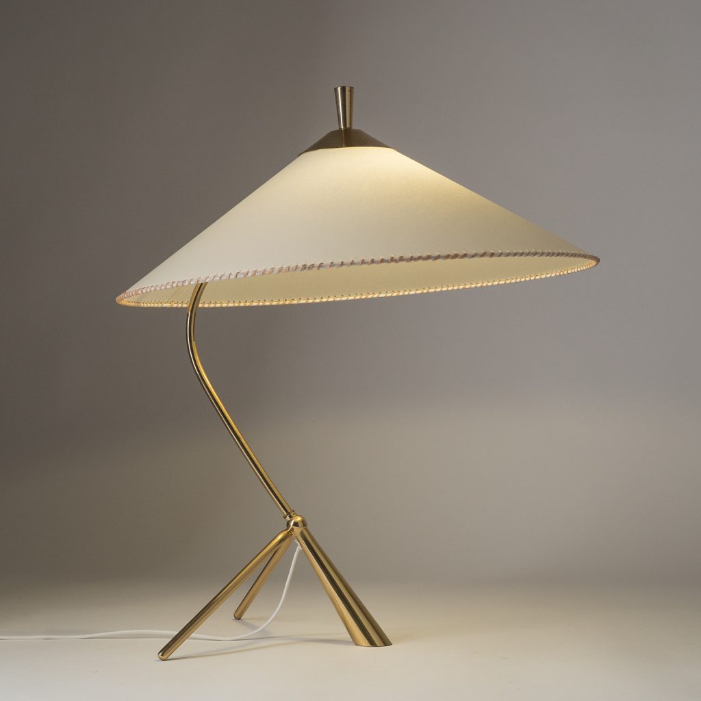 Austrian Brass Table Lamp, 1950s, Parchment Shade