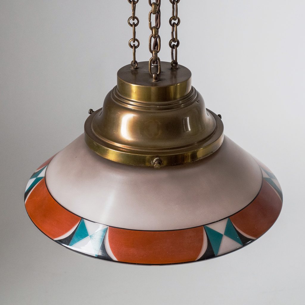 Rare Art Deco Suspension Light, 1920s, Enameled Glass