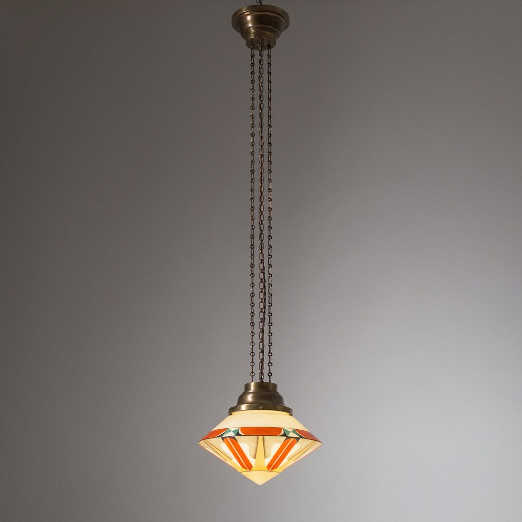 Rare Art Deco Suspension Light, 1920s, Enameled Glass