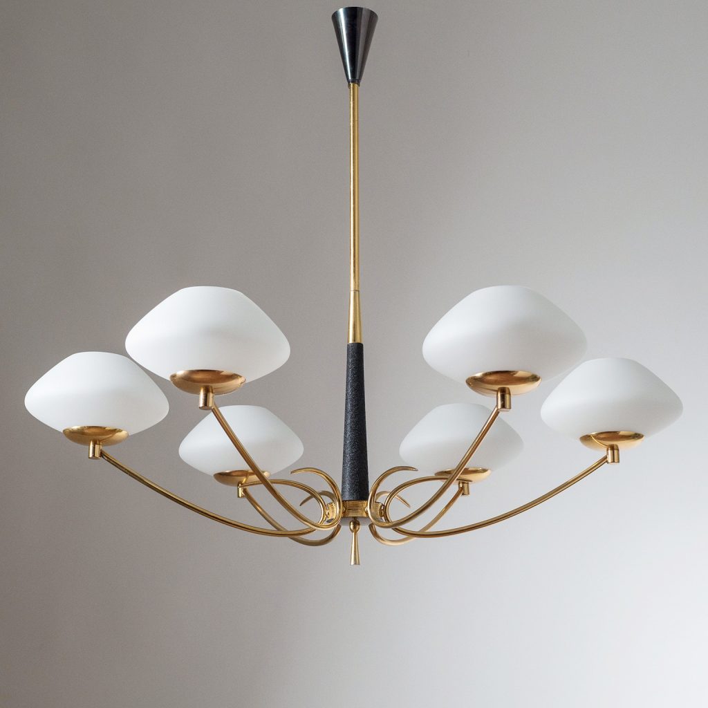 French Six-Arm Chandelier, 1950s
