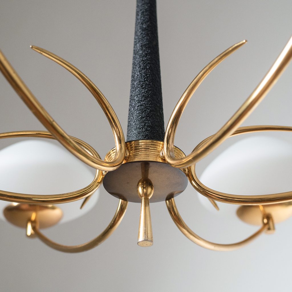 French Six-Arm Chandelier, 1950s