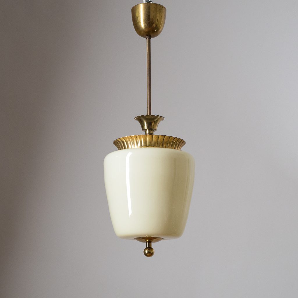 Brass Lantern with Ivory Glass, circa 1940