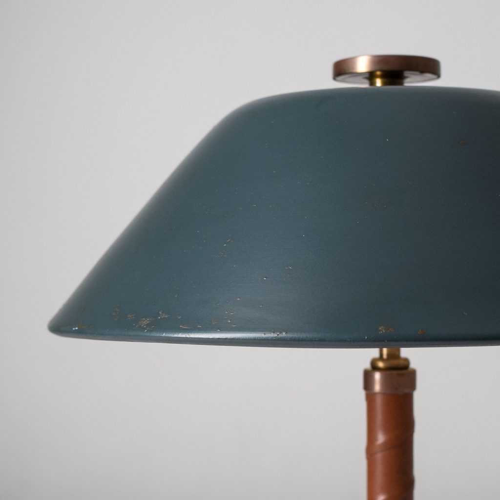 xPair of Swedish Table Lamps, 1940s, Brass and Leather