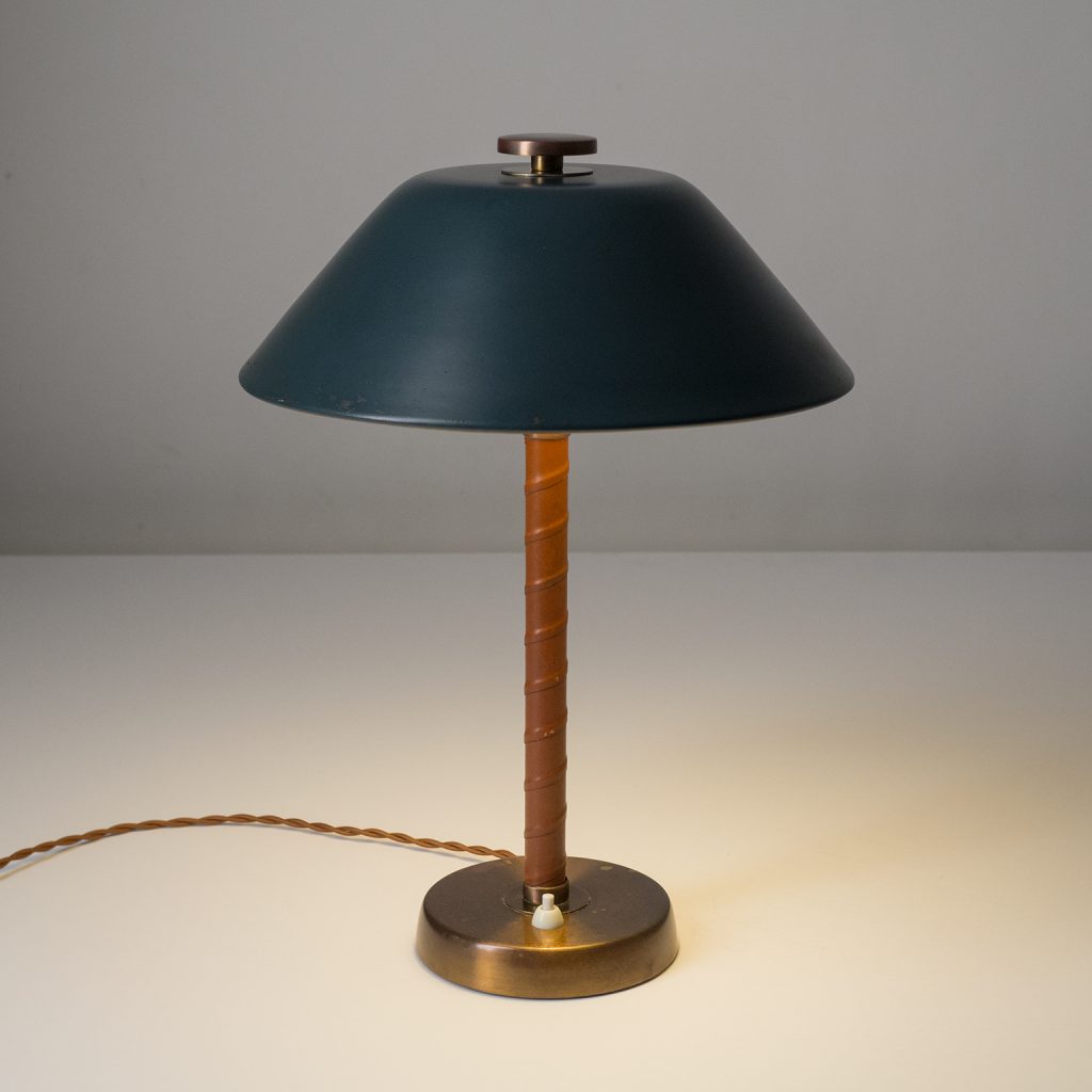 Pair of Swedish Table Lamps, 1940s, Brass and Leather